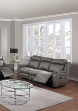 Reclining Sofa Manual Motion Faux Leather Contemporary Gray - Furniture Home Direct