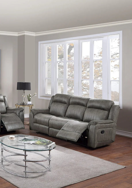 Reclining Sofa Manual Motion Faux Leather Contemporary Gray - Furniture Home Direct