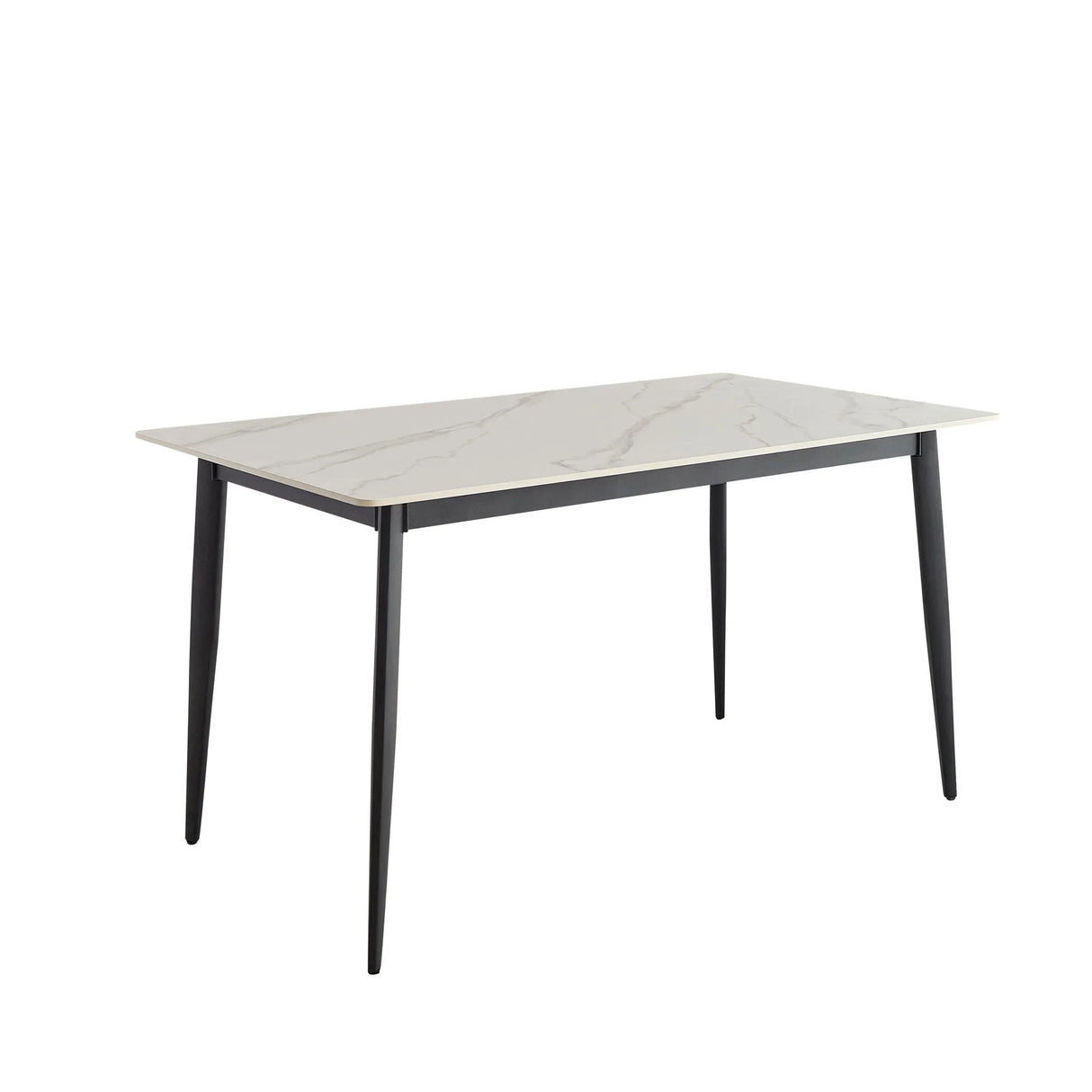 Mid Century Modern Dining Table Round White Sintered Stone Top Heavy Duty Metal Legs Waterproof Surface For Kitchen Dining Room Or Office Furniture - White / Black - Furniture Home Direct