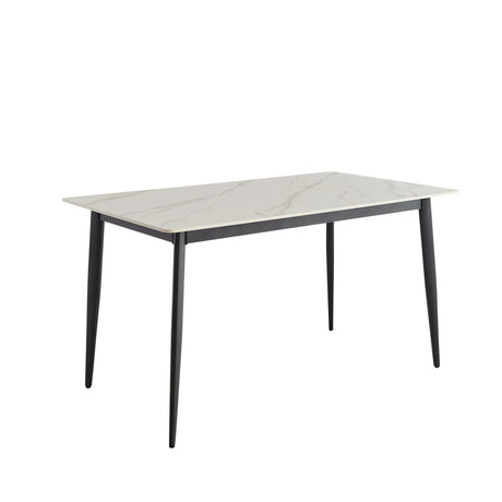 Mid Century Modern Dining Table Round White Sintered Stone Top Heavy Duty Metal Legs Waterproof Surface For Kitchen Dining Room Or Office Furniture - White / Black - Furniture Home Direct