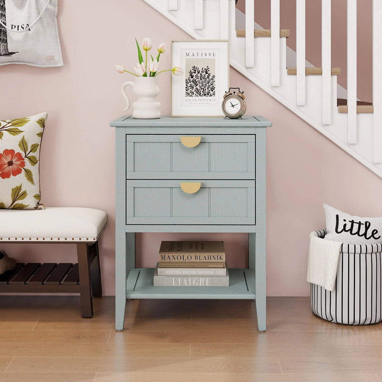 2 Drawer Side Table, American Style, End Table, Suitable For Bedroom, Living Room, Study - Furniture Home Direct