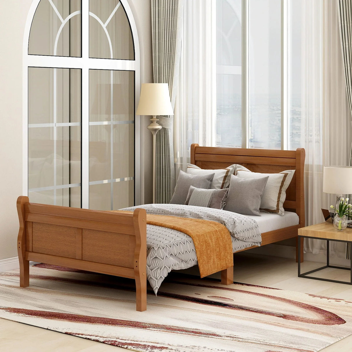 Platform Bed Frame Mattress Foundation Sleigh Bed With Headboard / Footboard / Wood Slat Suppor - Furniture Home Direct