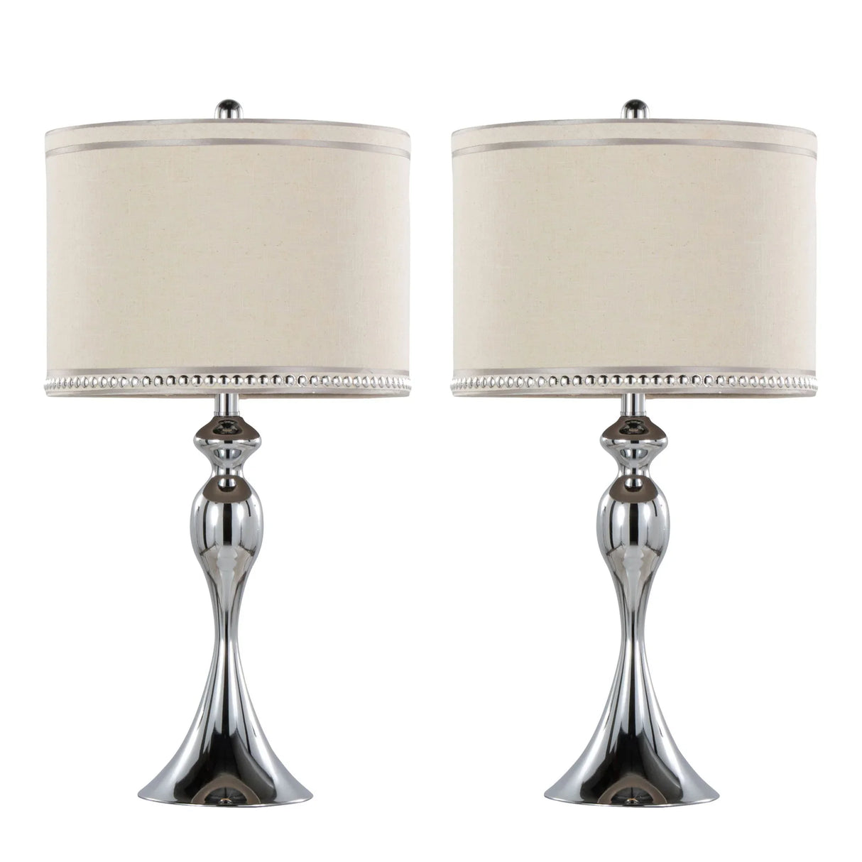 Ashland - Contemporary Table Lamp With Trim (Set of 2) - Polished Chrome / Cream - Furniture Home Direct