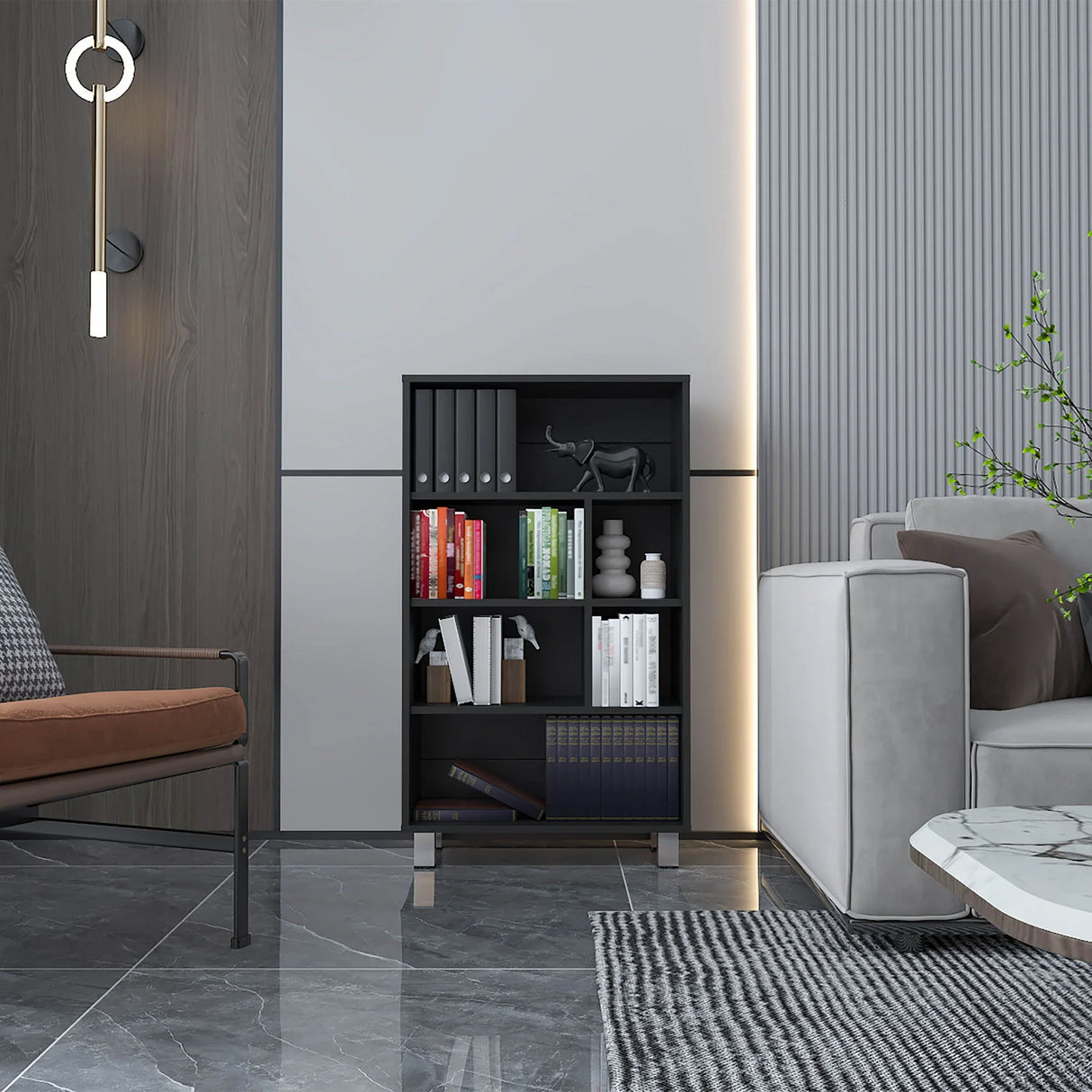 Bookcase, 6 Shelves, 4 Legs - Black - Furniture Home Direct