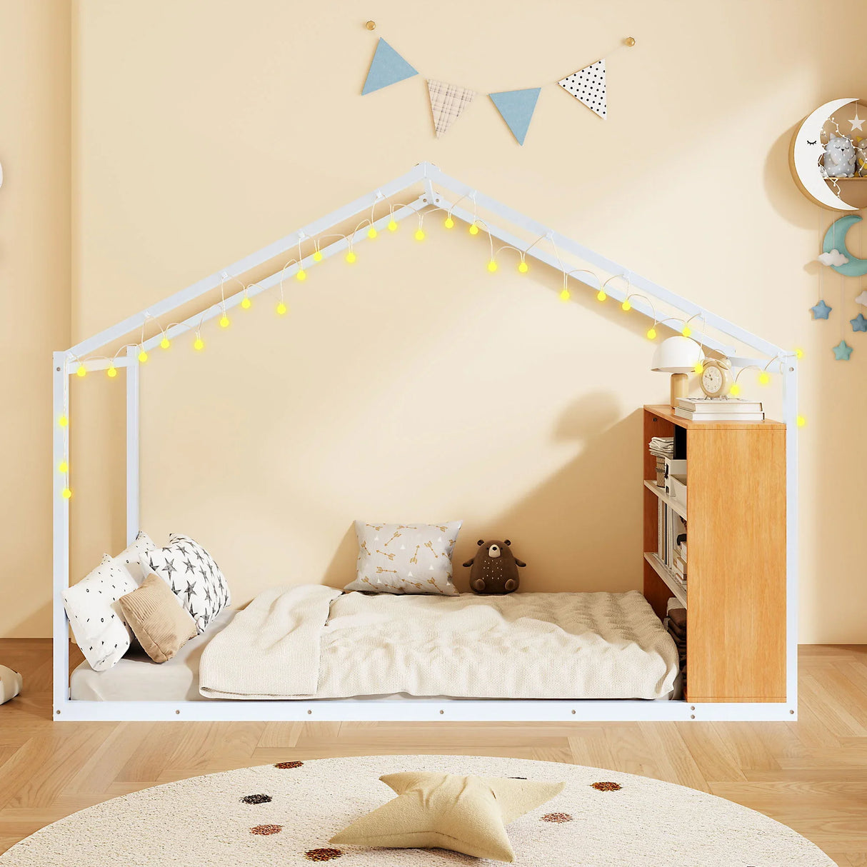 Bed House Frame With Shelves And Lights - Furniture Home Direct