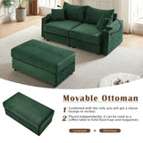 Sofa and Ottoman With Storage, Two USB Ports, Two Cup Holders and Phone Holder - Green - Furniture Home Direct