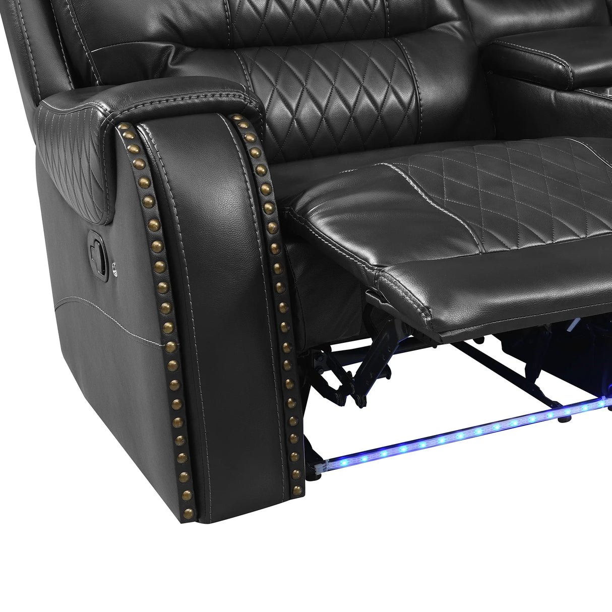 Sectional Sofa Manual Reclining With LED Light Strips Black - Furniture Home Direct