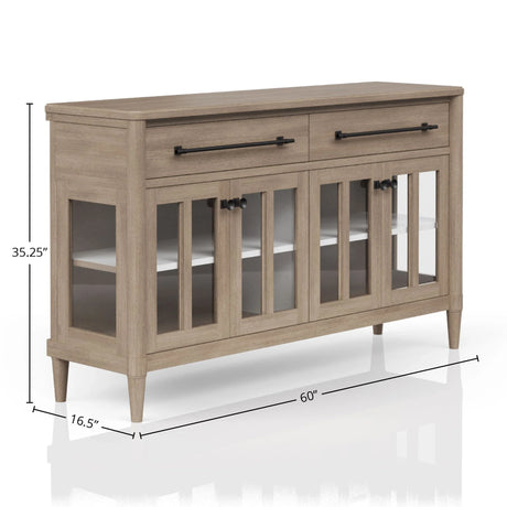 Power Ready - Buffet With Glass Cabinet Doors - Sand - Furniture Home Direct