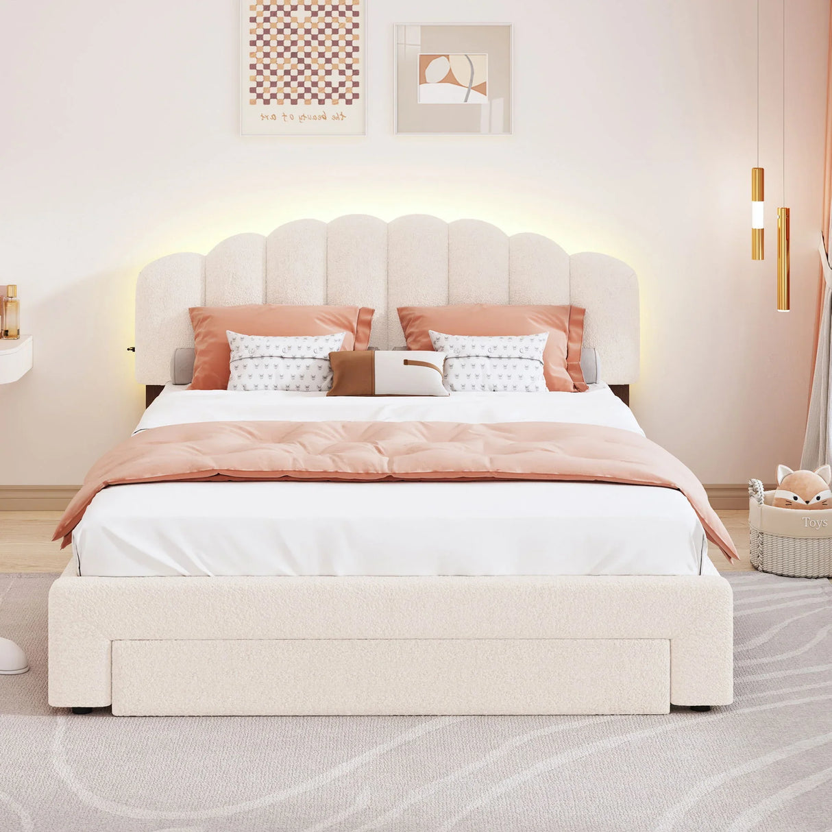 Upholstered Platform Bed With Drawer - Furniture Home Direct