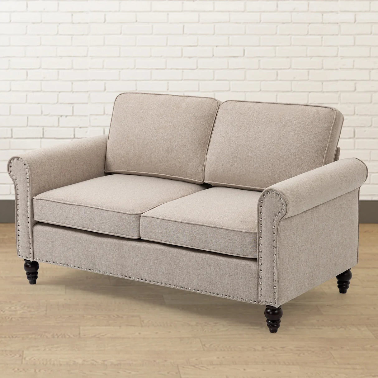Transitional Upholstered Loveseat - Light Beige - Furniture Home Direct