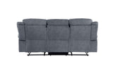 Zubaida - Two Tone Velvet Recliner Sofa With USB Port Drop Down Table - Furniture Home Direct