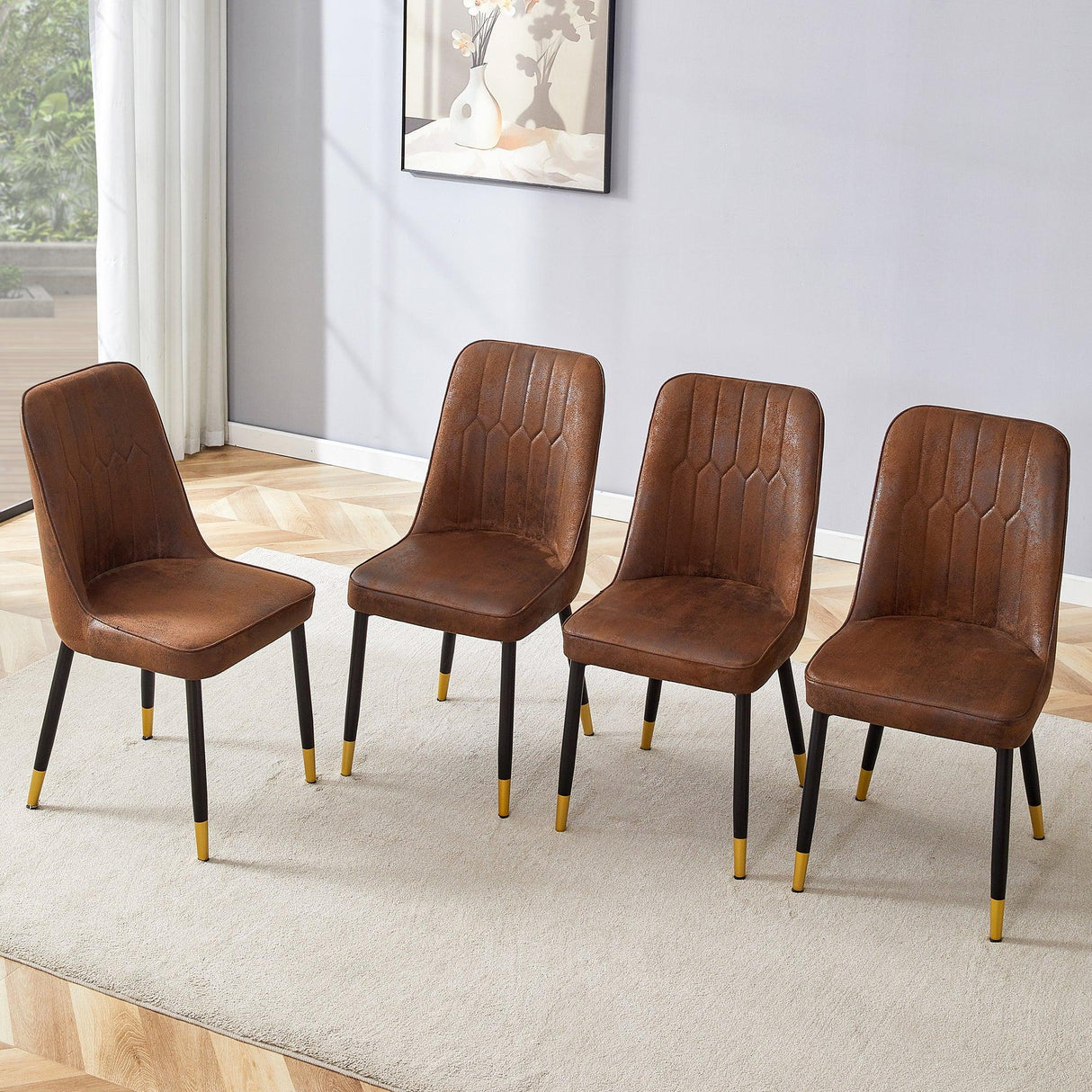 Dining Chair Set Velvet Midcentury Four Pack Brown - Furniture Home Direct