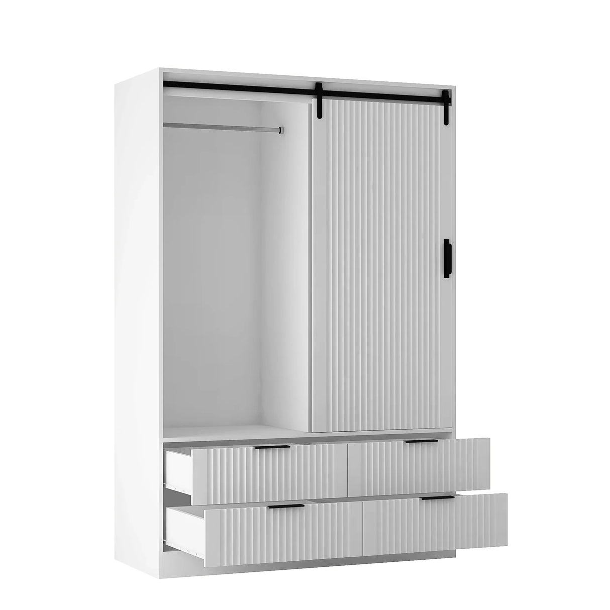 Tall Armoire With Sliding Barn Door Drawers Storage White - Furniture Home Direct