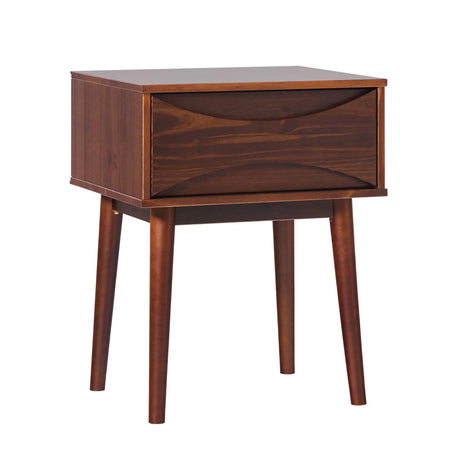 Mid-Century Modern 1 Drawer Solid Wood Nightstand - Walnut - Furniture Home Direct