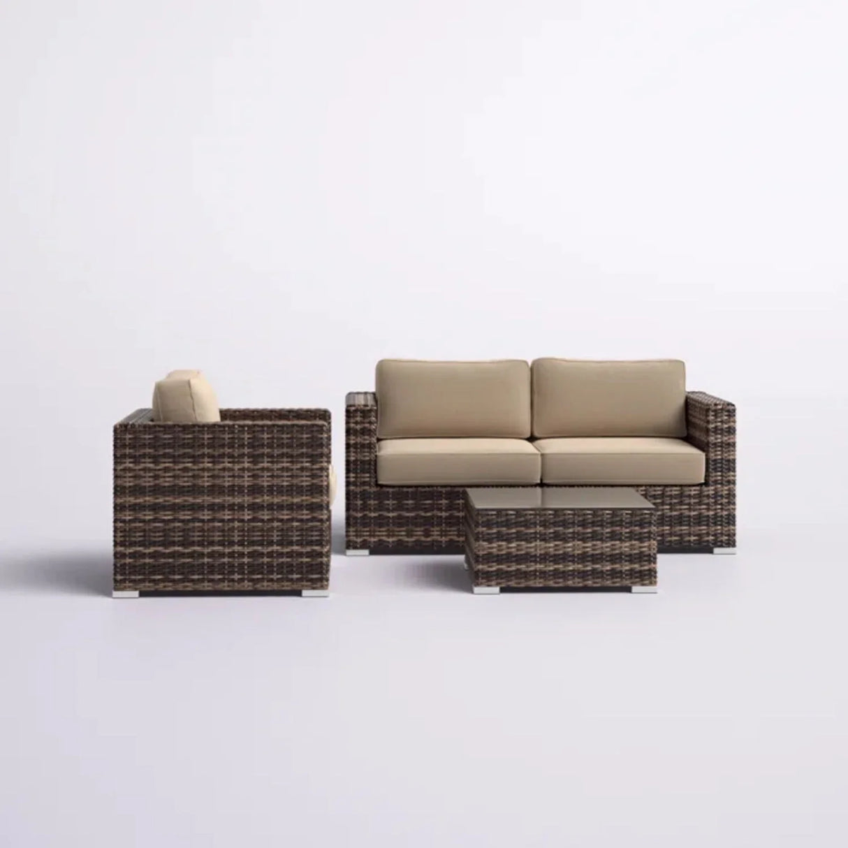 Modern Style Hdpe Wicker Seating Group With Cushions For 3 People In Brown Finish - Furniture Home Direct