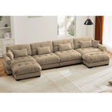 Modern Sectional Sofa With Ottoman, Round Bolster Armrests, Waist And Throw Pillows - Furniture Home Direct
