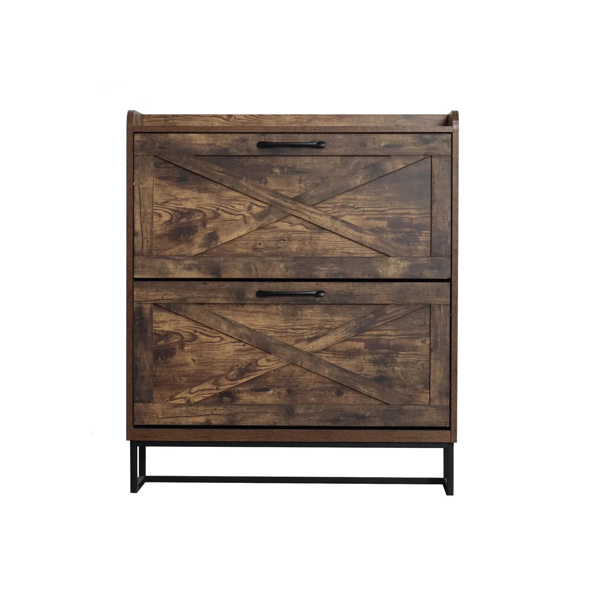 Shoe Storage Cabinet With 2 Flip Drawers, Freestanding Organizer With Metal Legs For Entryway, Narrow Shoe Rack Cabinet - Rustic Brown - Furniture Home Direct
