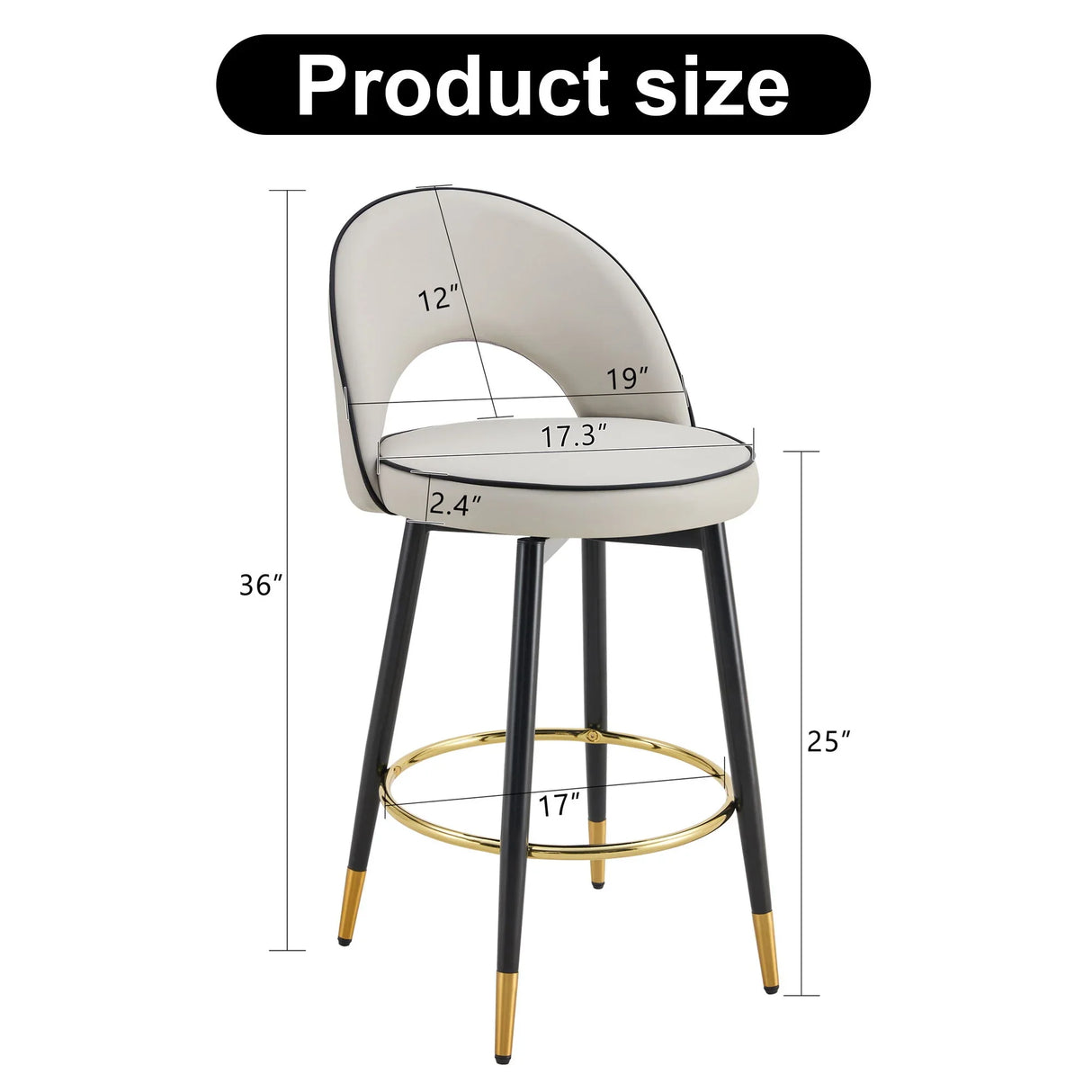Modern Upholstered 360° Rotatable Bar Chair With Metal Legs For Dining Room (Set of 2) - Furniture Home Direct