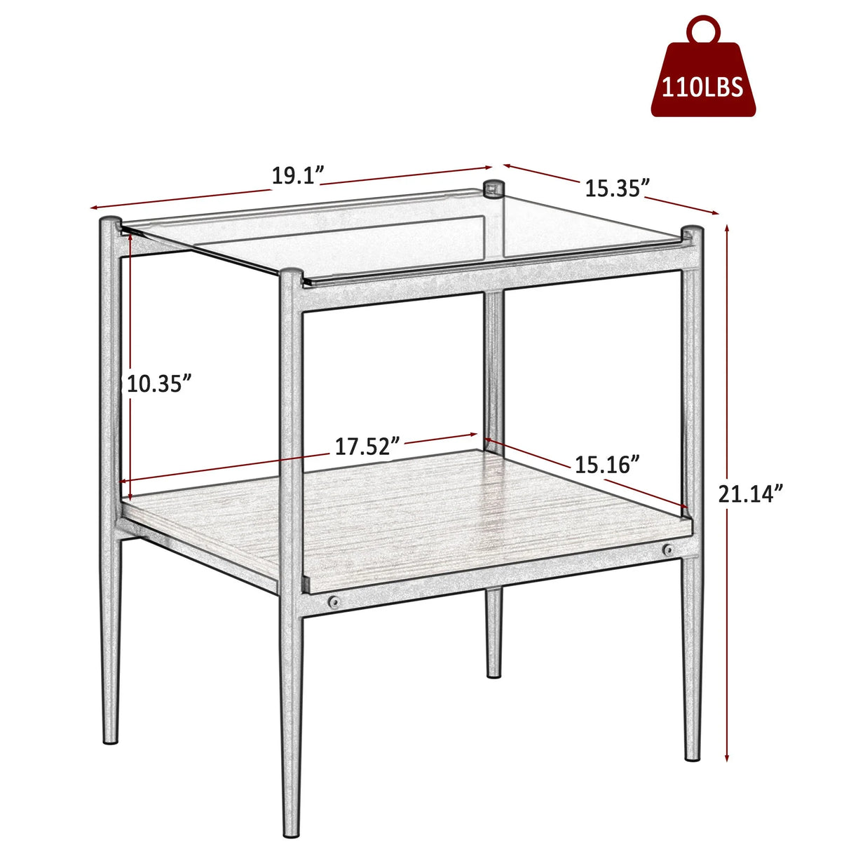 Modern Rectangle End Table (Set of 2) With Tempered Glass Tabletop And Layer - Brown - Furniture Home Direct