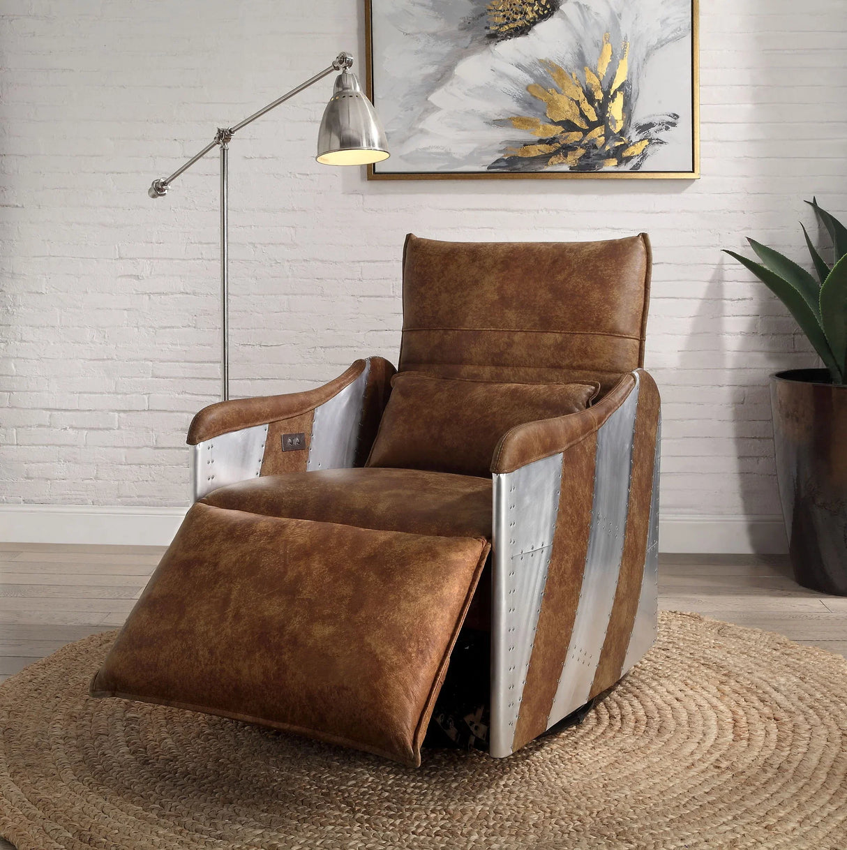 Qalurne - Power Motion Recliner With Swivel - Two Tone Mocha - Furniture Home Direct