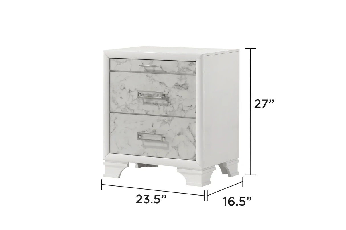 Queen Bed With Storage Drawers Modern Marble Finish White - Furniture Home Direct