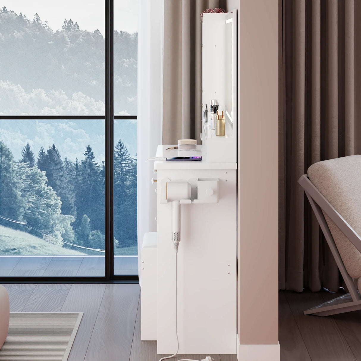 Vanity Desk With Cushioned Stool Mirror Makeup White - Furniture Home Direct