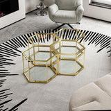 Modern Coffee Table With Double Layer Tempered Glass And Polygonal Design - Furniture Home Direct