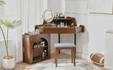 Vanity Desk With Mirror And LED Lights Elegant Walnut - Furniture Home Direct