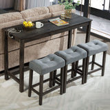 4 Piece Bar Table Set With Power Outlet, 3 Padded Stools - Furniture Home Direct
