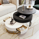 Nesting Coffee Tables Round Lift-Top Modern Black and White - Furniture Home Direct