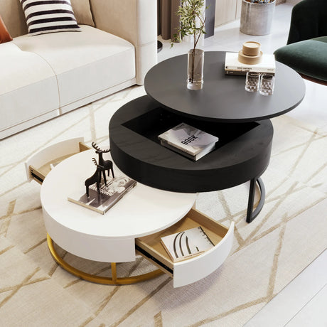 Nesting Coffee Tables Round Lift-Top Modern Black and White - Furniture Home Direct