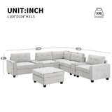 Sectional With Acrylic Table Top U Shaped Couch Set With 2 Consoles USB Charger, Storage Drawers And Pockets Movable Ottoman Tufted Sofa - Furniture Home Direct