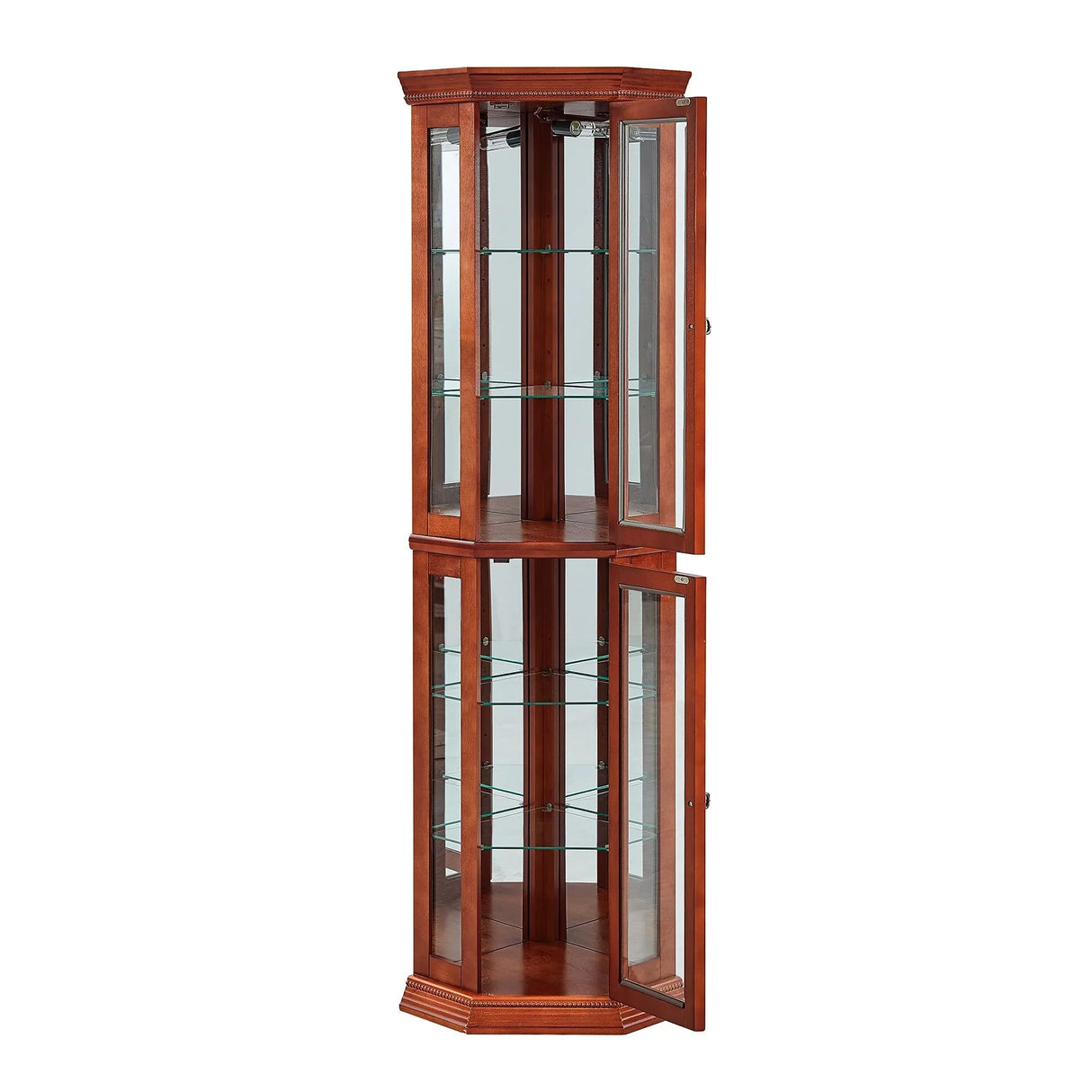 Corner Curio Cabinet With Lights, Adjustable Tempered Glass Shelves, Mirrored Back, Display Cabinet (E26 Light Bulb Not Included) - Furniture Home Direct