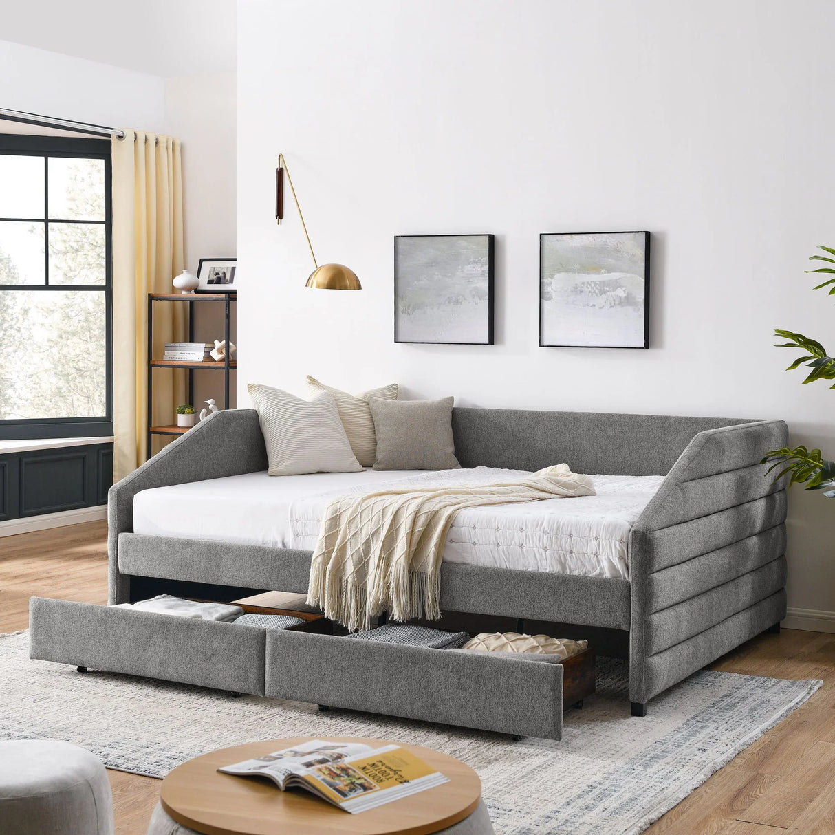 Elegant Daybed With Trundle Upholstered Tufted Sofa Bed - Furniture Home Direct
