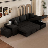 Modern L-Shape 3 Seat Reversible Sectional Couch, Pull Out Sleeper Sofa With Storage Chaise And 2 Stools For Living Room Furniture Set - Furniture Home Direct