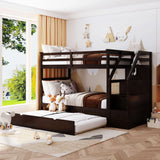 Twin Over Twin Bunk Bed With Twin Size Trundle And 3 Storage Stairs - Espresso - Furniture Home Direct