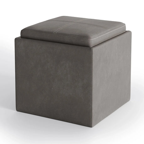 Rockwood - Upholstered Cube Storage Ottoman With Tray - Furniture Home Direct