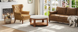 Round Ottoman Coffee Table with Upholstered Top Ivory White - Furniture Home Direct
