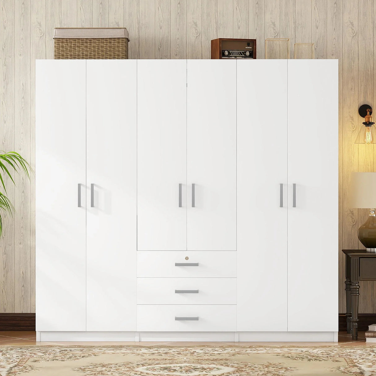 6 Doors Wardrobe Storage For Bedroom, With Big Drawers - Furniture Home Direct