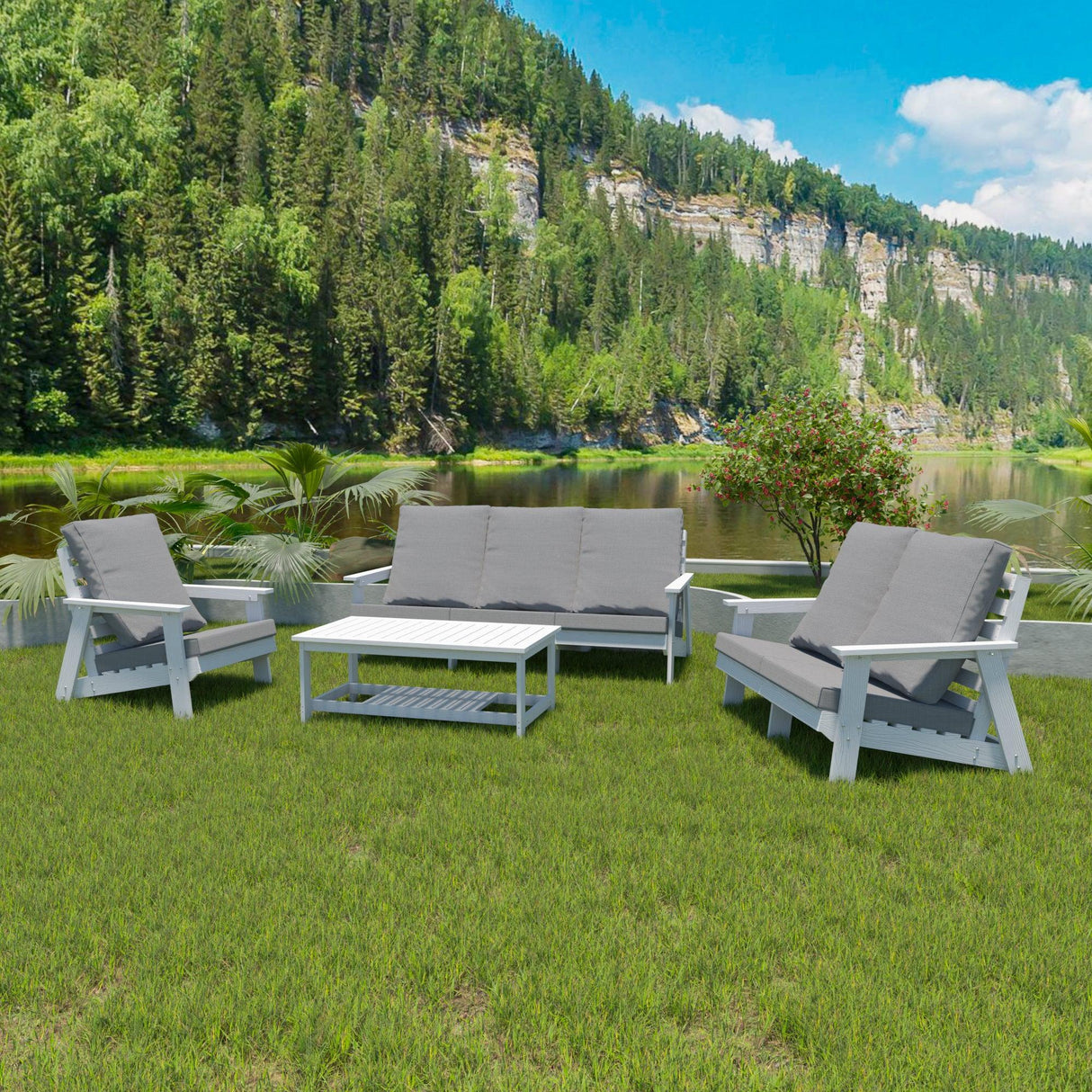 Outdoor Patio Sofa - White/Grey - Furniture Home Direct