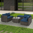 4 Piece Outdoor Sectional Set With Tempered Glass Coffee Table - Blue - Furniture Home Direct