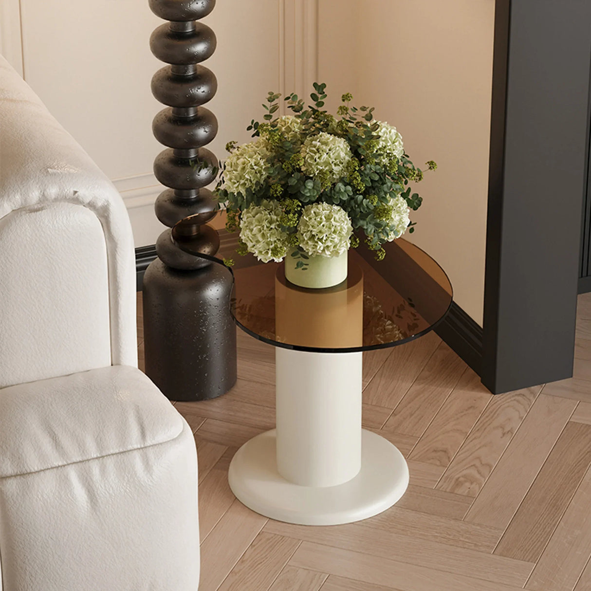 Nesting Coffee Tables Set Modern MDF Glass Two Tier Beige - Furniture Home Direct