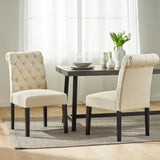 Dining Rolltop Chairs (Set of 2), Upholstered Armless Chair With Wood Leg - Ivory