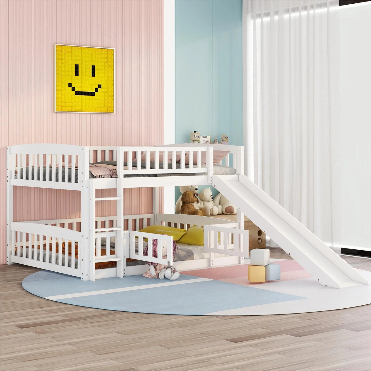Low Bunk Bed With Slide, Fence And Ladder - Furniture Home Direct