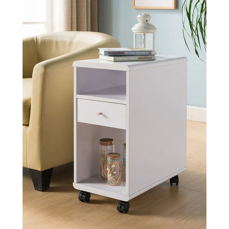 Mobile Chairside Table With Drawer - White - Furniture Home Direct