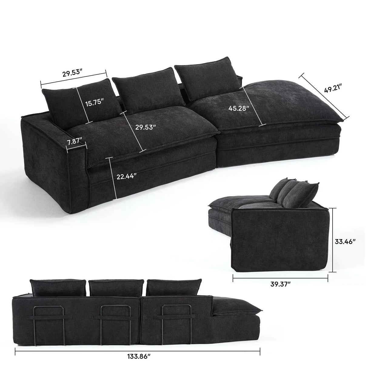 Modern Minimalist Modular Sectional Sofa With Deep Seats And Right Facing Chaise - Furniture Home Direct