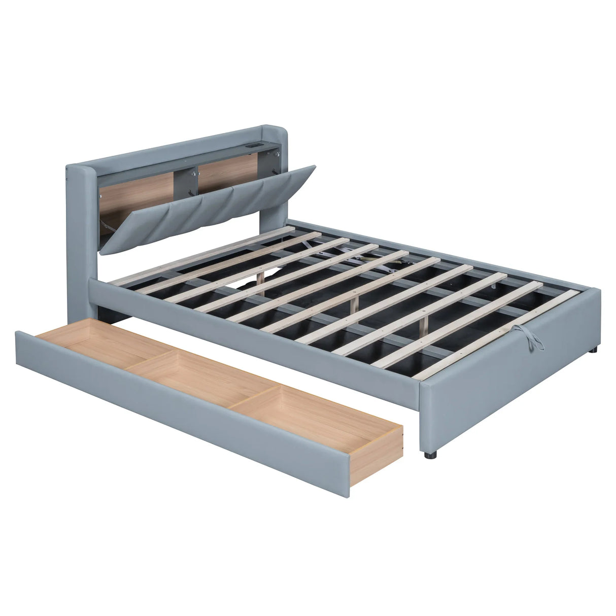Platform Bed Upholstered Storage Hydraulic Drawers Gray - Furniture Home Direct