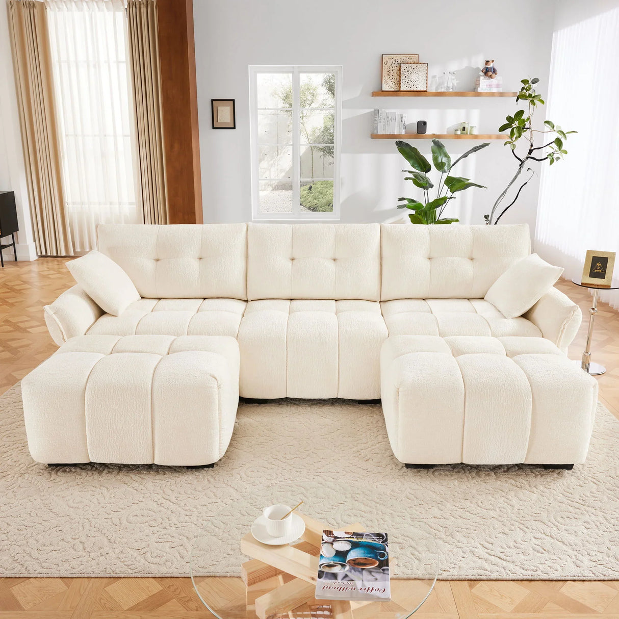 Sofa Set With Ottoman And Pillows, Textured, High Resilience Cushions - Furniture Home Direct