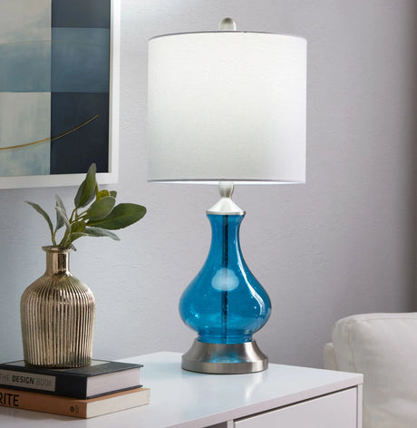 Jasmine - Contemporary Lamp - Clear Sapphire Blue Seeded / Nickel / White - Furniture Home Direct