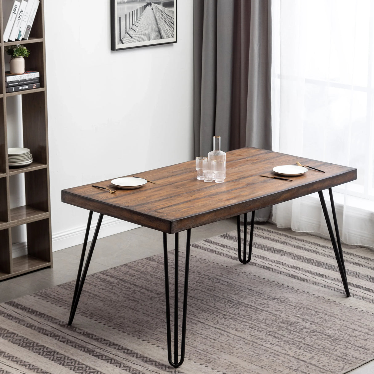 Dining Set Wood Table With Tufted Chairs Seating Six Blue - Furniture Home Direct